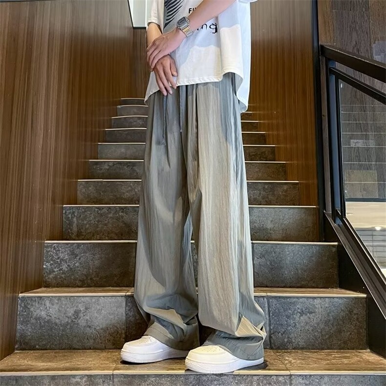 夏季薄款褶皱速干冰丝裤男士裤子潮流美式休闲直筒裤百搭宽松长裤,男装休闲裤,星座1013