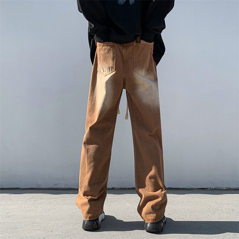 古着vintage牛仔长裤男小众设计痞帅高街ins潮牌阔腿裤NK313-P48,男装牛仔裤,星座1008