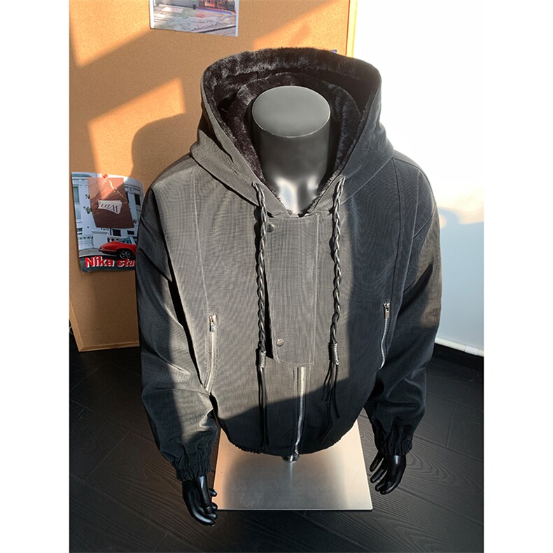 网图美式高街座山雕连帽pu皮棉衣男女加厚毛绒外套9175-P108特,男装皮衣,电商B380（原B361）