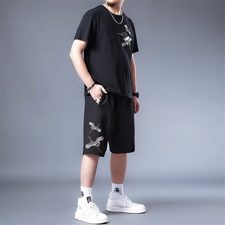 大码短袖套装男加肥加大春夏季胖子半袖t恤七分裤肥佬宽松两件套,男装牛仔裤,星座1210-1