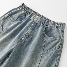 美式水洗牛仔裤男春季宽松直筒拼接弯刀裤百搭阔腿长裤Z2566-P50，男装牛仔裤，星座509