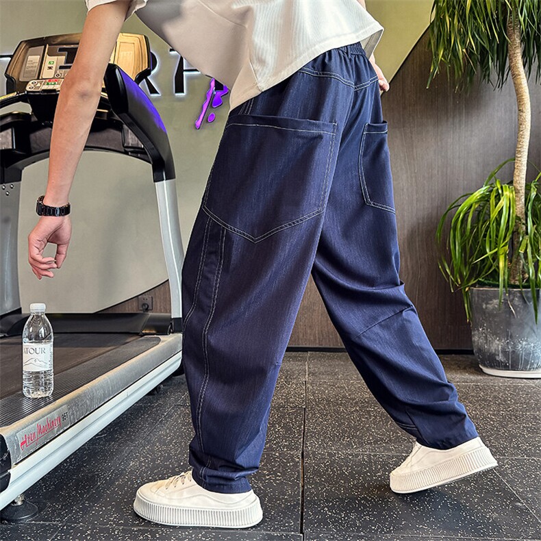 N22-P78夏季薄款冰丝牛仔裤男工装潮流宽松结构拼接牛仔弯刀裤，男装牛仔裤，电商A368