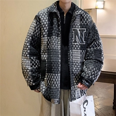 1港风酒店小香风PU皮拼接刺绣潮夹克款棉衣男8807P115控158，男装夹克，星座226-2