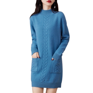 女中长款加厚打底羊毛连衣裙冬新款韩版宽松套头慵懒风2024年秋季图片
