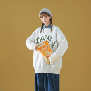 中性秋/冬新款ins时尚印花休闲百搭圆领套头情侣毛衣M1044P50控68图片