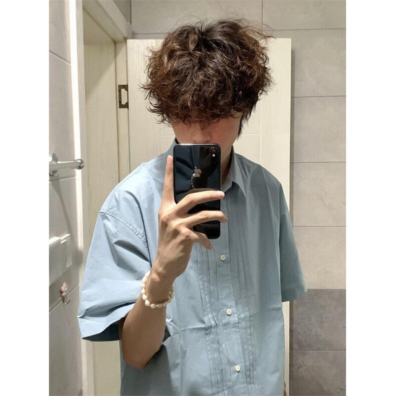 夏季潮牌褶皱设计感短袖衬衫男美式宽松休闲百搭纯棉衬衣CHT213,男装T恤,星座1116A（原606A-3）