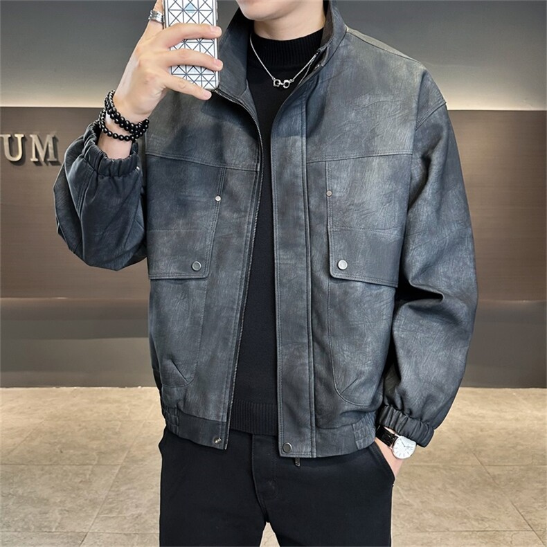 店主风2025秋季新款立领休闲pu皮皮衣夹克外套25603-P145控195,男装皮衣,电商A413