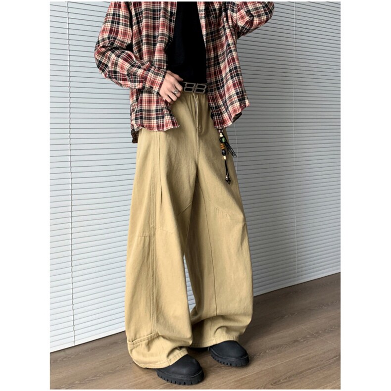 简约复古弯刀裤男宽松廓形直筒百搭工装长裤NK0562-P55,男装工装外套,星座308B-2