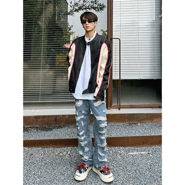 B221美式ins高街暗黑痞帅型男机车服外套上衣SY2306-P90控118,男装夹克,电商B221