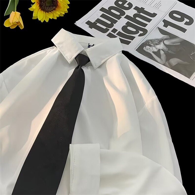 轻熟风白色衬衫男女长袖韩版ins痞帅内搭衬衣潮流垂感上衣服CY255图片
