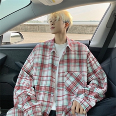 衬衫男秋季新款港风宽松磨毛格子长袖衬衣CS602-特P28，男装衬衫，星座214-3