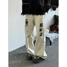 【有货】涂鸦杏色牛仔裤男款修身直筒美式vibe风裤子HT68LL-特P55，男装牛仔裤，星座1007（原301D）