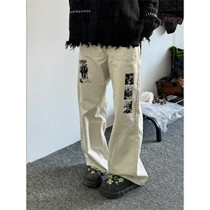 【有货】涂鸦杏色牛仔裤男款修身直筒美式vibe风裤子HT68LL-特P55图片