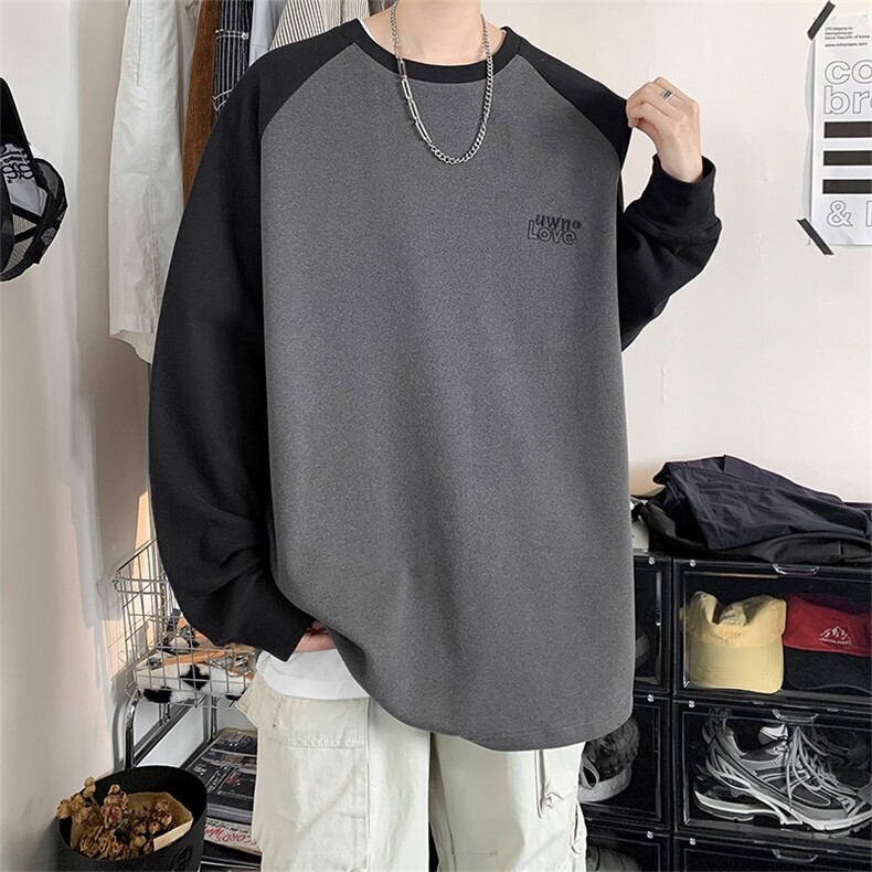 德绒刺绣DC5287-TP30控价48冬季美式潮牌打底衫男女圆领撞色卫衣,男装卫衣,电商A102-1