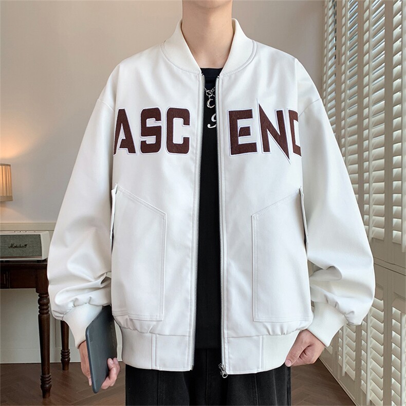 秋季大码2XL-8XL男士休闲棒球领绣花皮衣夹克外套,男装夹克,星座209
