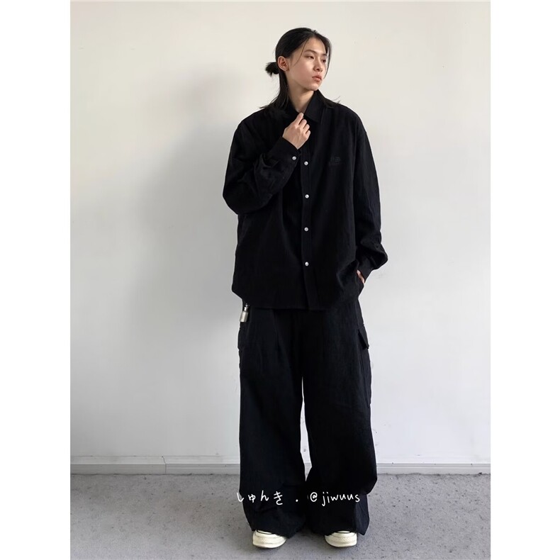 春秋新款日系复古中性风基础款衬衫纯色男女刺绣宽松休闲上衣外套,男装夹克,星座1210-1