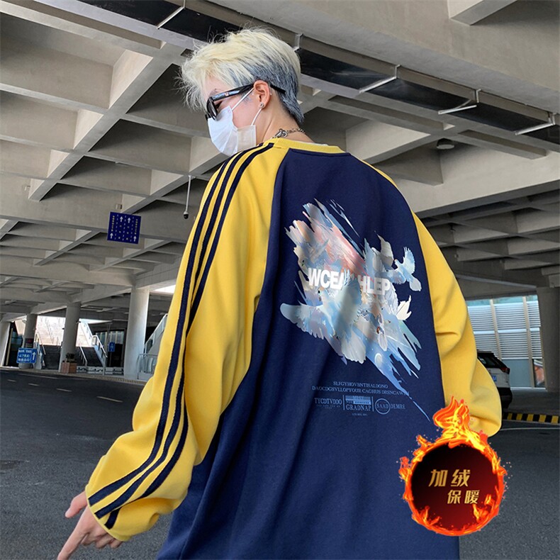 抖音得物供货提供视频秋冬重磅美式宽松织带圆领卫衣07161,男装卫衣,电商A486