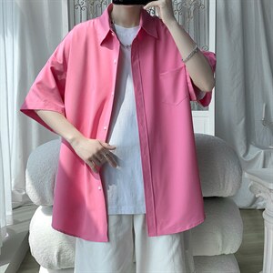 9色冰丝纯色百搭衬衫男短袖薄宽松半袖衬衣垂感BSD13P2539，男装T恤，电商B413-1