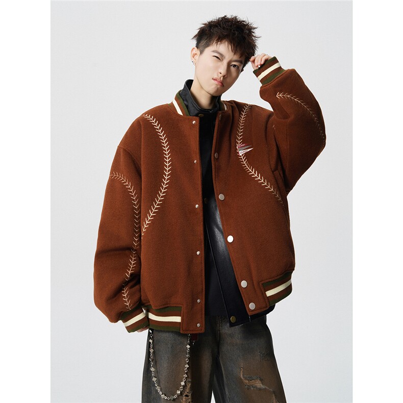 美式旗帜字母刺绣大码S-2XL夹棉聚酯纤维棒球棉衣男78156P148，男装棉衣，星座227-7