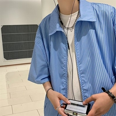 衬衫男韩版潮流短袖条纹痞子帅气2023夏季新款ins外套CY370-P41，男装衬衫，星座412-3