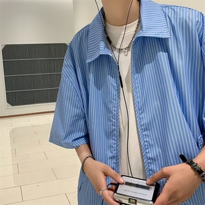 衬衫男韩版潮流短袖条纹痞子帅气2023夏季新款ins外套CY370-P41图片