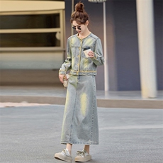 （新款现货）2026春秋超火气质减龄洋气漂亮独特牛仔套装裙两件套，女装套装/套裙，印象茜