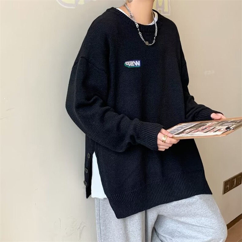 圆领毛衣男港味侧边排扣设计感毛衣M8830P42,男装针织衫/毛衣,星座1116-2
