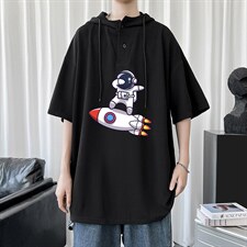 LD54158-P45连帽短袖t恤男大码胖子带帽五分袖中袖，男装T恤，电商A040