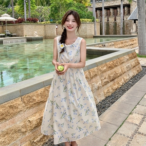 法式甜美碎花雪纺背心连衣裙女2025夏季新款韩版收腰显瘦桔梗长裙图片