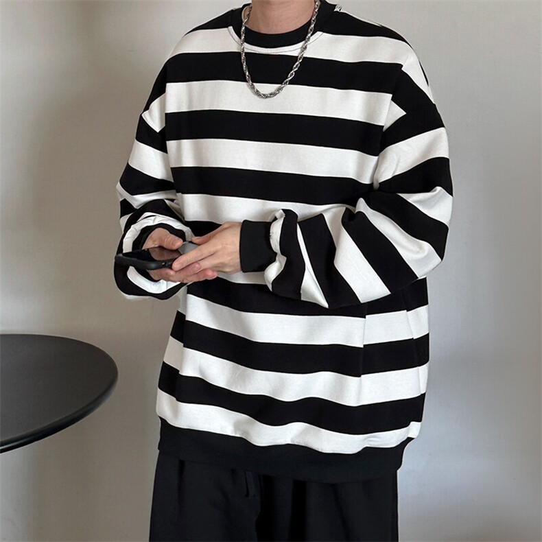 现货-秋季时尚潮牌条纹圆领套头卫衣男休闲青少年上衣-W6650P75,男装卫衣,电商A351