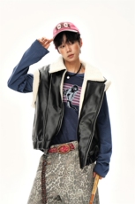 现货秋冬皮夹克羊羔绒加厚外套袖子拆卸马甲1016-1W109P106K178，男装夹克，星座1016-1（原电商B408-1）