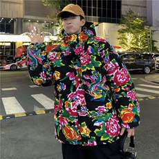 MY206东北大花连帽加厚保暖防寒棉衣外套风特色棉服情侣花衣，男装棉衣，星座115A(原星座507）