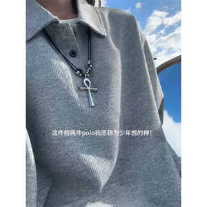 XZ809A/XS22/特P29/控58   华夫格假俩件亨利领长T卫衣打底衫图片