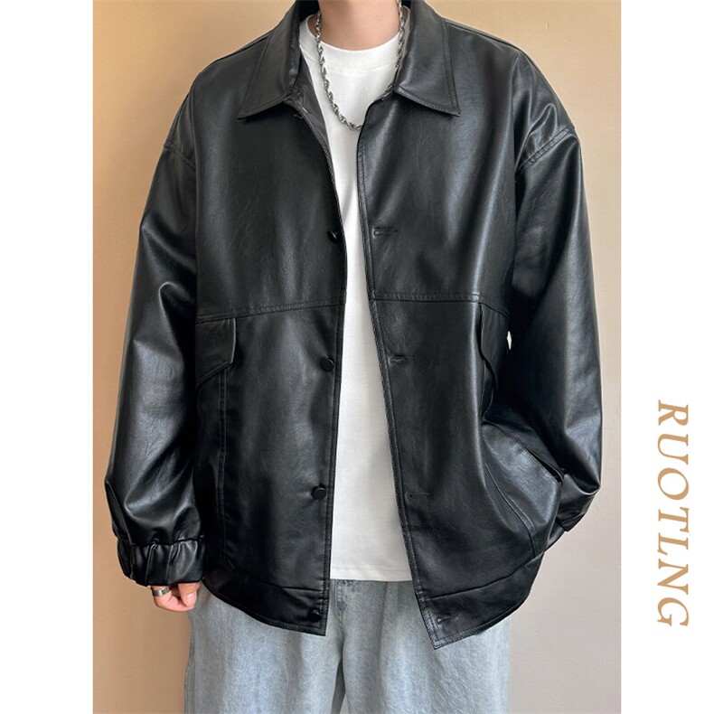 现货-秋季皮衣外套男宽松休闲PU机车皮夹克潮流A584-P90图片