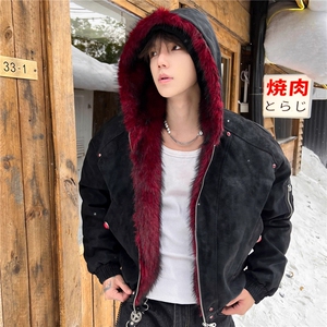 网图痞帅暗红色座山雕连帽棉服情侣棉衣夹克外套A025-NY1313-P130