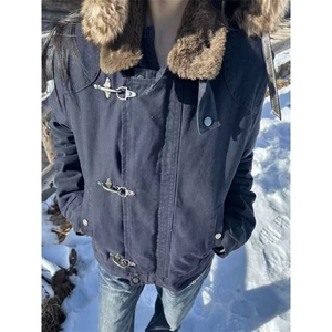 网图美式水洗做旧飞机扣座山雕男款冬季加厚短款棉服外套