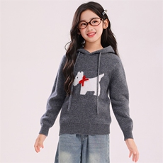 2025年秋季新款百搭男女同款大象+小狗提花加厚保暖连帽衫，童装儿童羊毛衫，宏杨羊绒