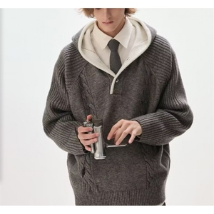 【005】拼色连帽绞花纹男士毛衣秋冬t男装衣服 A079-M5836-P74图片