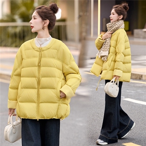 90%白鸭绒羽绒服女2025年冬季新款韩版宽松圆领加厚保暖面包服图片