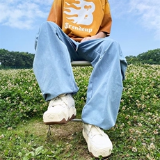 复古天蓝色美式工装裤女夏季小众辣妹风显瘦休闲高腰直筒阔腿裤子，男装休闲裤，星座716-4