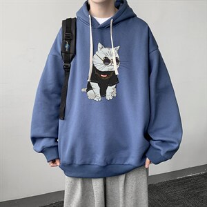 WY2044-P35 纯棉连帽卫衣男大码运动帽衫宽松薄外套男图片
