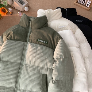 肌理感粉色立领棉服男款冬季加厚日系复古棉衣高级感潮流棉袄外套图片