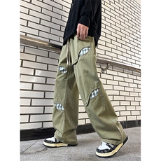 秋冬款男休闲裤五角星格子破洞拼接直筒纯棉长裤h943P55，男装休闲裤，星座1013-1