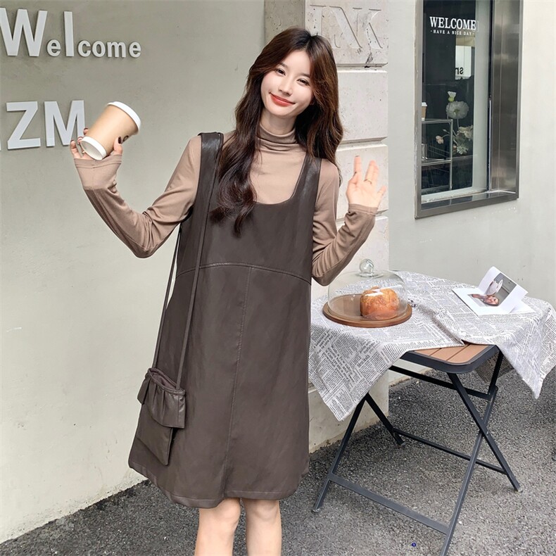 现货:秋季休闲高级复古PU皮裙打底衫两件套2C135-8896P155K228,女装套装/套裙,2C135
