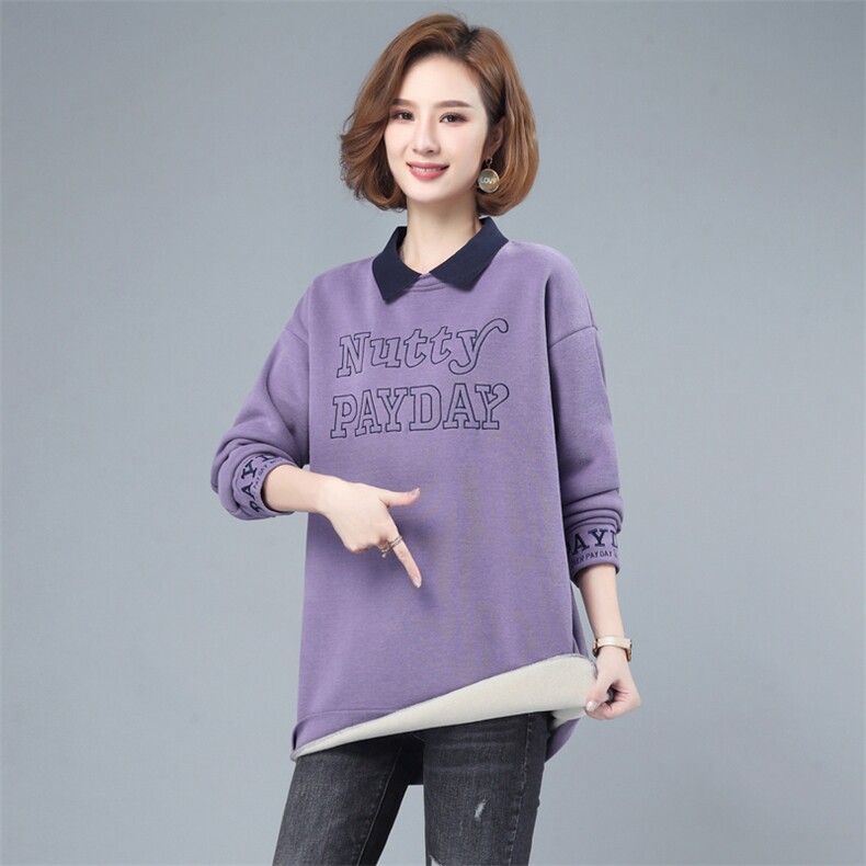 2022年秋季新款加绒加厚卫衣女中长款韩版休闲百搭上衣服打底衫棉,女装卫衣/绒衫,简韵佳