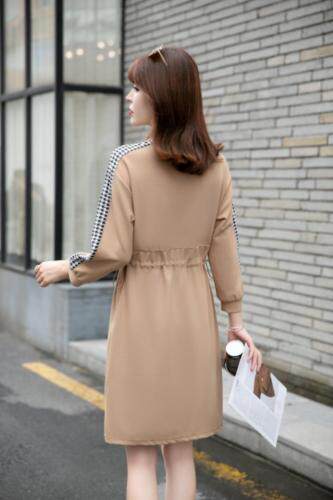 秋装新款上市：罗马针织拼接千鸟格休闲连衣裙M一XXL，女装连衣裙，拉思维加丝