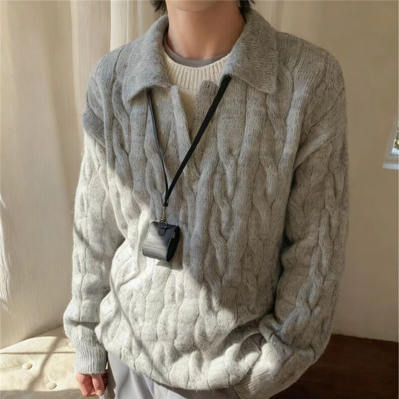 流行原宿时尚新款潮流简约日系慵懒气质百花绒假两件毛衣YM30-P59，男装针织衫/毛衣，星座208-5