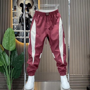 2025春秋潮流男士拼接束脚休闲裤百搭松紧腰弹力小脚裤撞色哈图片