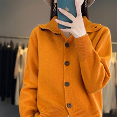 2025年秋季新款百搭女士翻领长袖羊毛开衫，女装羊毛衫，春贝羊绒