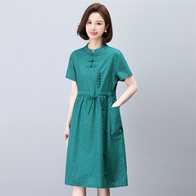 中老年妈妈高端连衣裙女2025夏季新款新中式宽松遮肚纯棉碎花裙子,女装连衣裙,依恋蒂丝